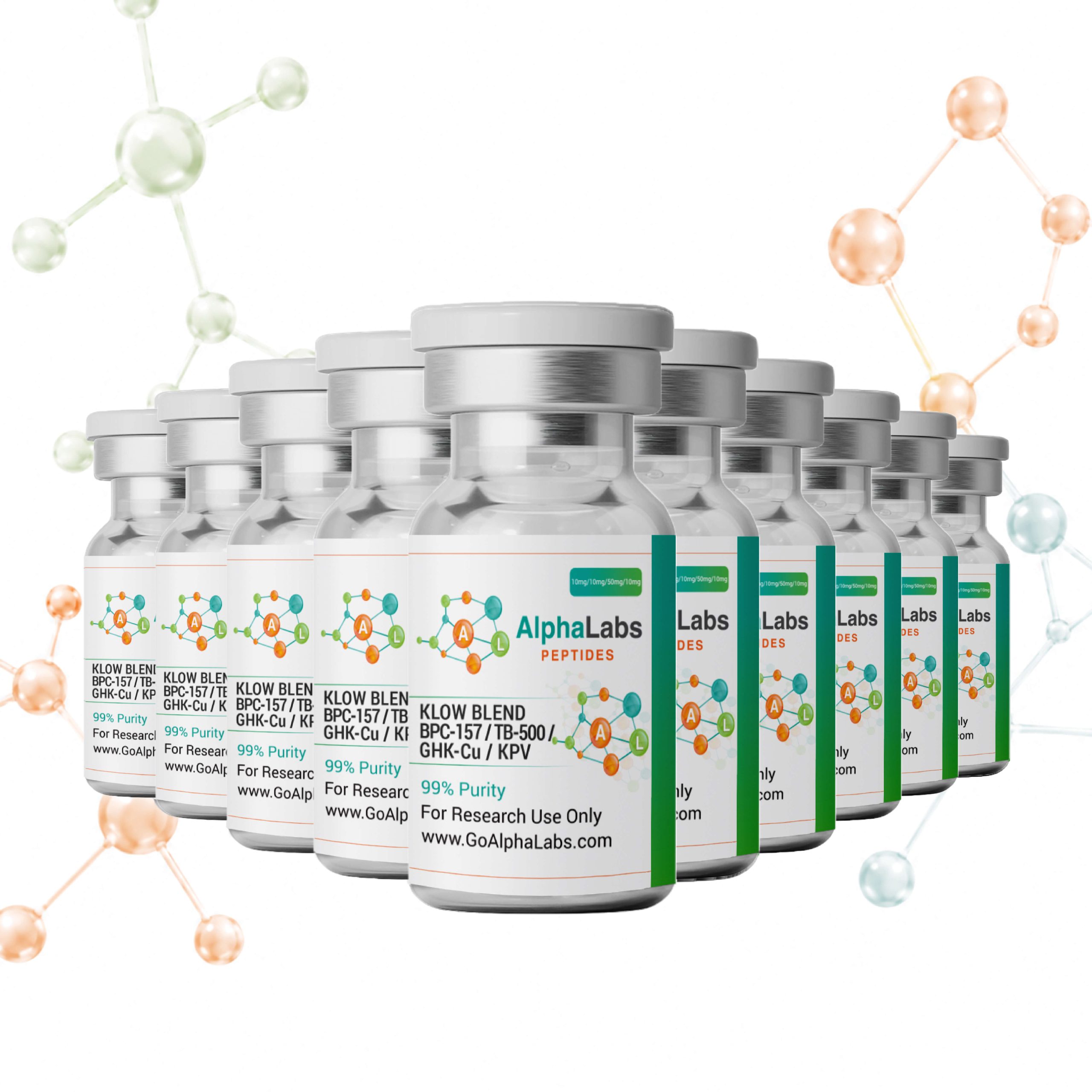 KLOW Blend: BPC-157 (10mg) / TB-500 (10mg) / GHKcu (50mg) / KPV (10mg) (10 Vials)