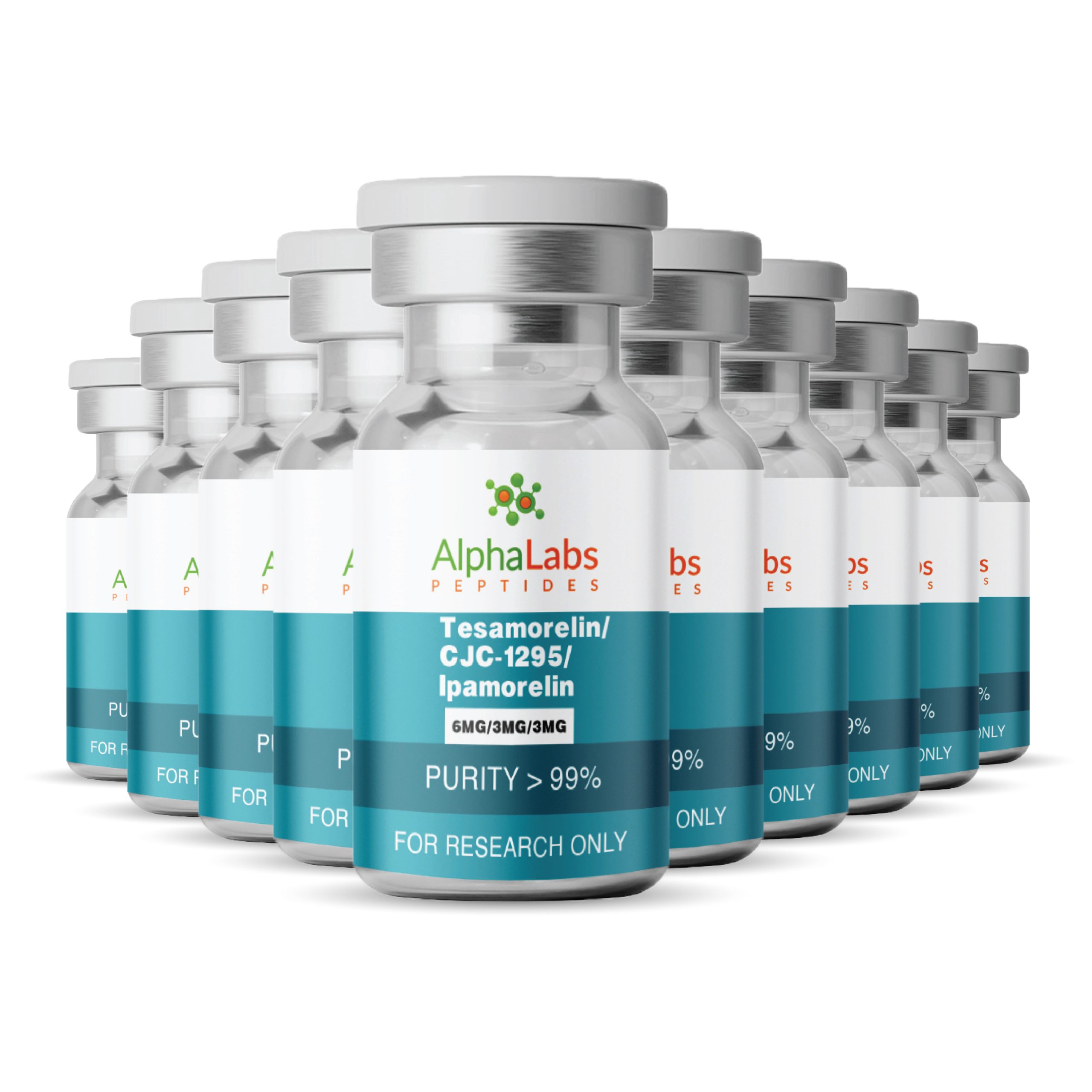 BLEND: Tesamorelin (6mg) + CJC-1295 No DAC (3mg) + Ipamorelin (3mg) (10 Vials)