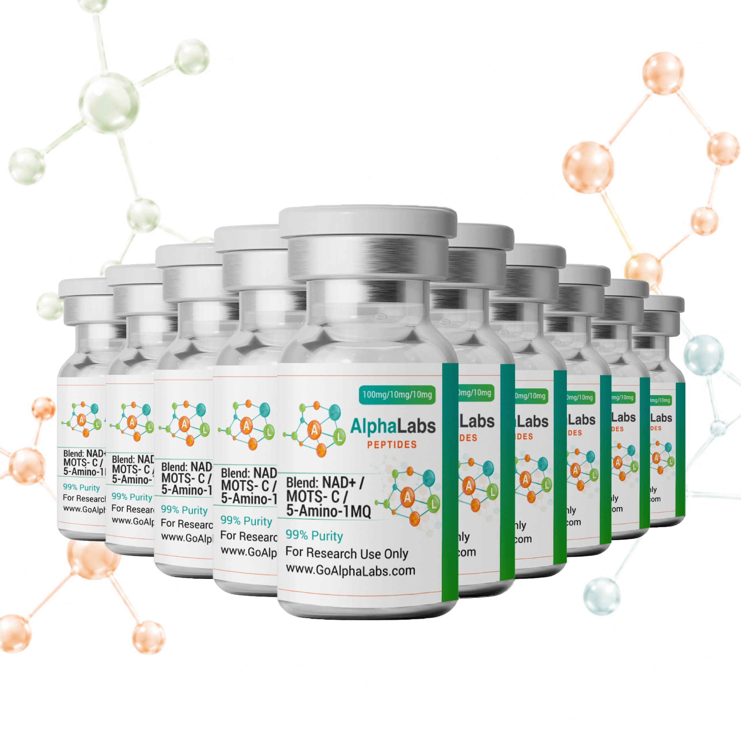 Blend: NAD+ (100mg) / MOTS-C (10mg) / 5-Amino-1MQ (10mg) (10 Vials)
